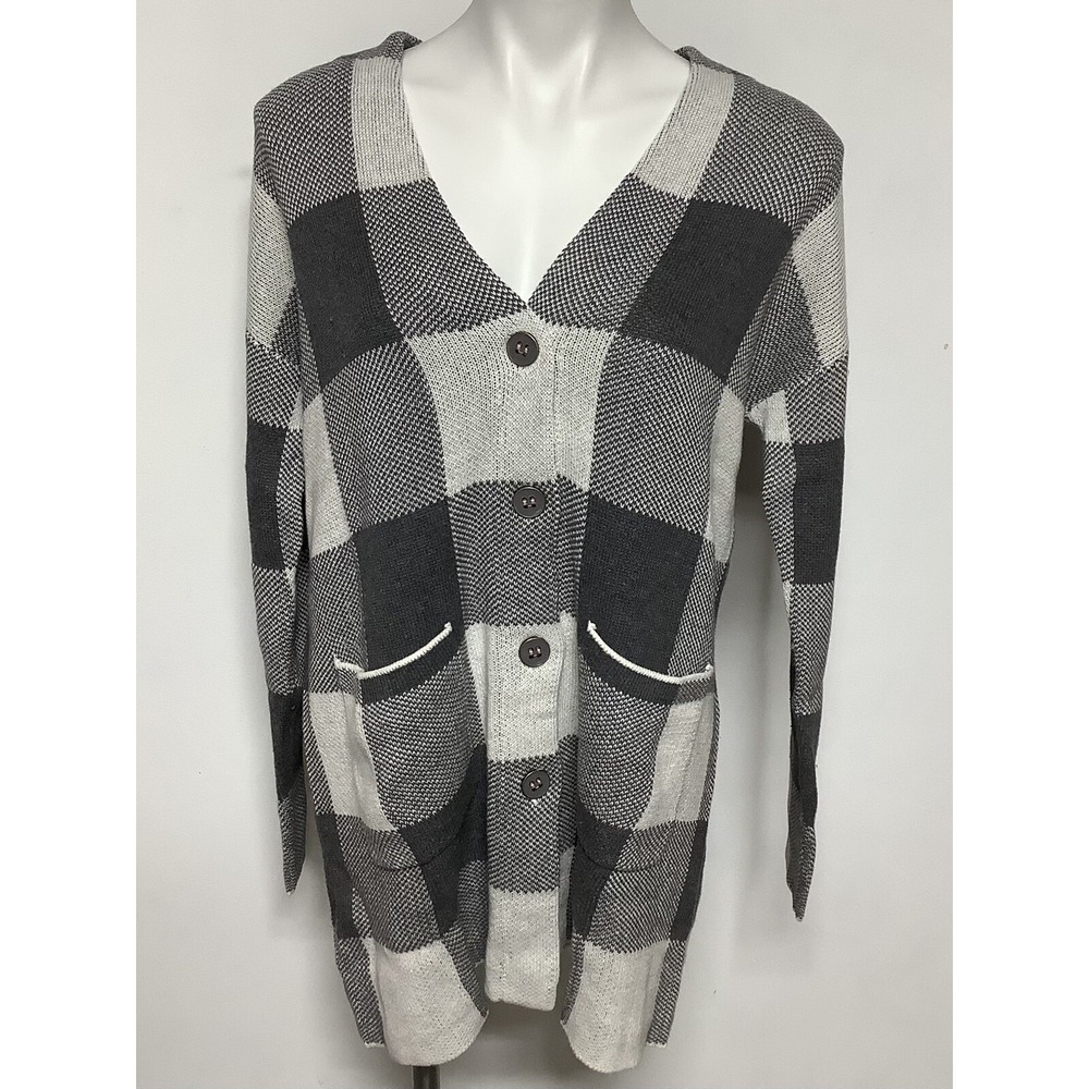 Matilda Jane Womens Sz L Enola Buffalo Check Button Front Cardigan Sweater  NWT